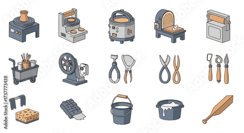 Isometric Pottery Tools and Equipment Collection.
