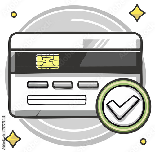 Approved credit card payment illustration with green checkmark icon for successful transaction