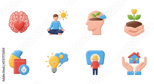 Mental health and well being concept with brain and mind.