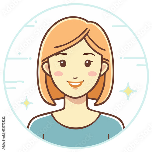 Smiling Woman with Bob Haircut Illustration in a Circle