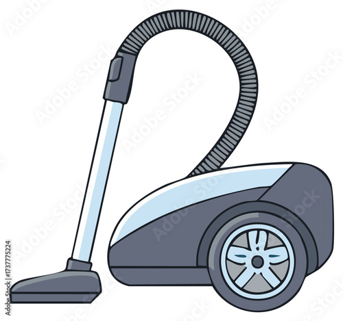 Cartoon illustration of a vacuum cleaner, with details and outlines, for home cleaning