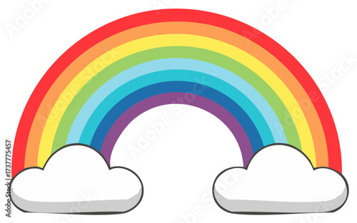 Colorful rainbow graphic illustration with fluffy white clouds in a playful design