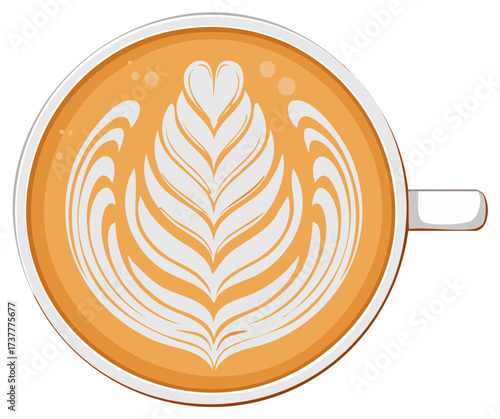Top down view of a coffee cup with beautiful rosetta latte art vector illustration