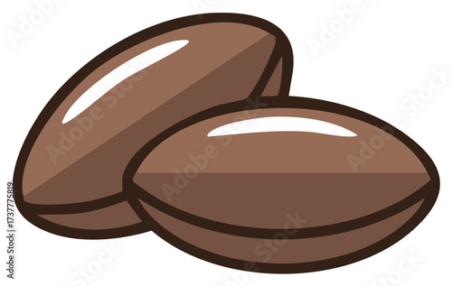 Two Brown Coffee Beans Illustration, Roasted Coffee Beans, Coffee Shop Icon, Cafe and Bar Graphic