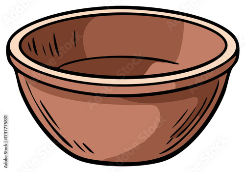 Earthenware bowl with brown gradient, empty container cartoon style illustration