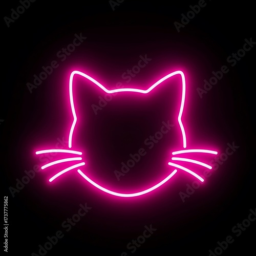 Neon Cat Silhouette - A Glowing Feline Design on Black Background.
