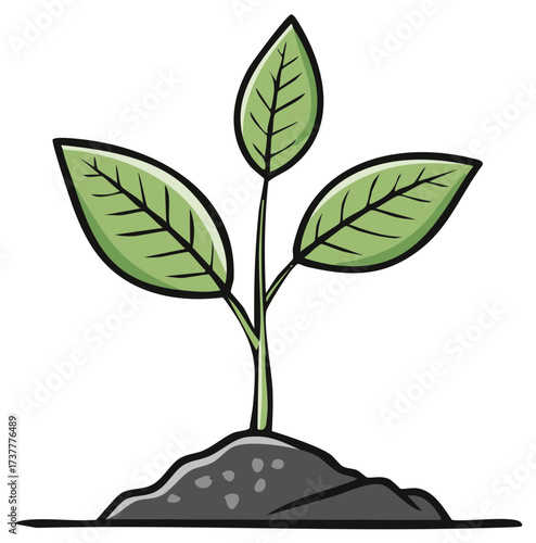 Simple cartoon illustration of a green sapling growing from soil