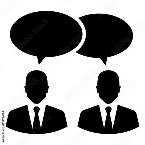 Logo conversación. Icono con silueta de hombres de negocios con burbuja de habla 
