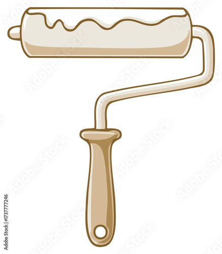 A simple cartoon painting roller tool with a white roller and a wooden handle