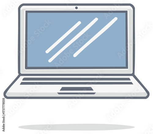 Cartoon Styled Illustration of a Modern Laptop with a Blue Screen