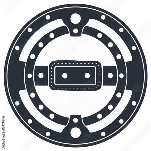 Mechanical drum brake mechanism with shoes and a central buckle strap vector icon