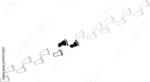 footprint icon, walking on track outline freehand brush element