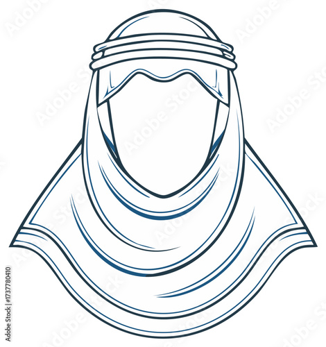 Traditional Middle Eastern Headwear Line Art Illustration. Arabian Man Headdress. Islamic Cultural Garment.
