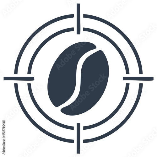 Coffee bean icon precisely centered within a target symbol representing focus, quality, and selection