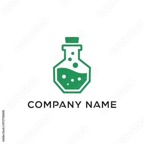 Green Potion Bottle with Bubbles and Cork Stopper.