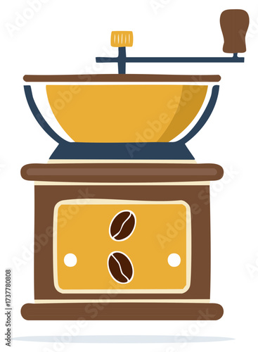 Traditional Manual Coffee Grinder with Coffee Beans Graphic for Roasted Coffee and Morning Coffee Rituals
