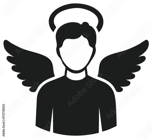 Monochrome Angel Icon with Halo and Wings Illustration Vector Silhouette Isolated Design Element Spirituality Divinity Symbol
