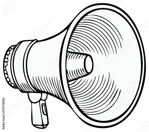 Hand-held megaphone illustration, retro style, black and white, communication