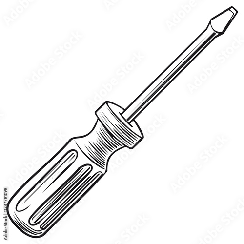 Engraved Line Art Illustration of a Single Slot Head Screwdriver Tool