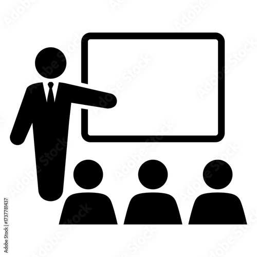 Logo conferencia. Icono hombre con pizarra con público