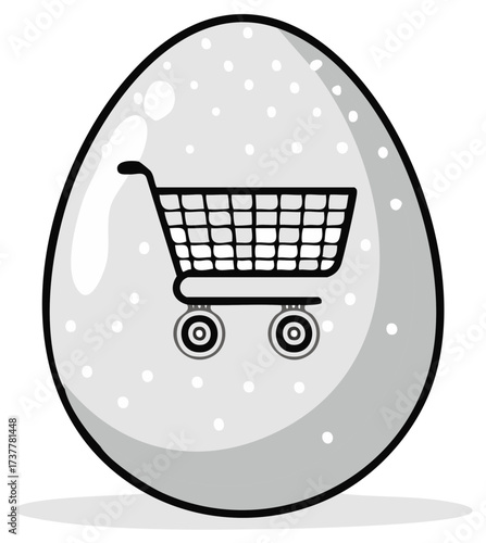 Unique egg design with a shopping cart representing e-commerce, springtime purchases, and festive promotions