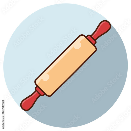 Rolling pin illustration on blue circle background, bakery kitchen utensil, cooking tool