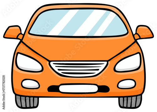 Front View of a Cartoon Orange Car with Large Headlights and a Wide Windshield