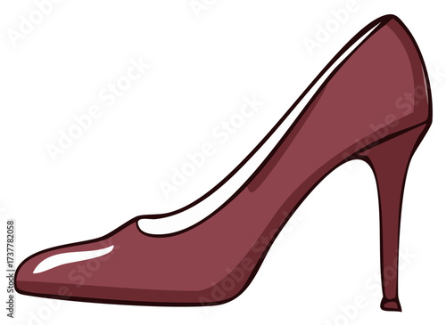 Illustration of a high-heeled shoe. Burgundy high heels