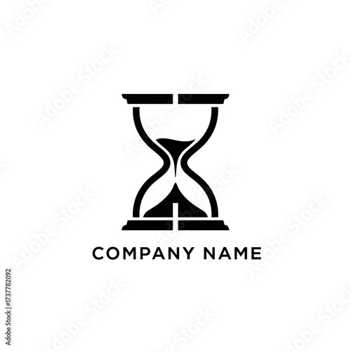 Hourglass Symbolizing Time Passing with Company Name Below, Minimalist Design.
