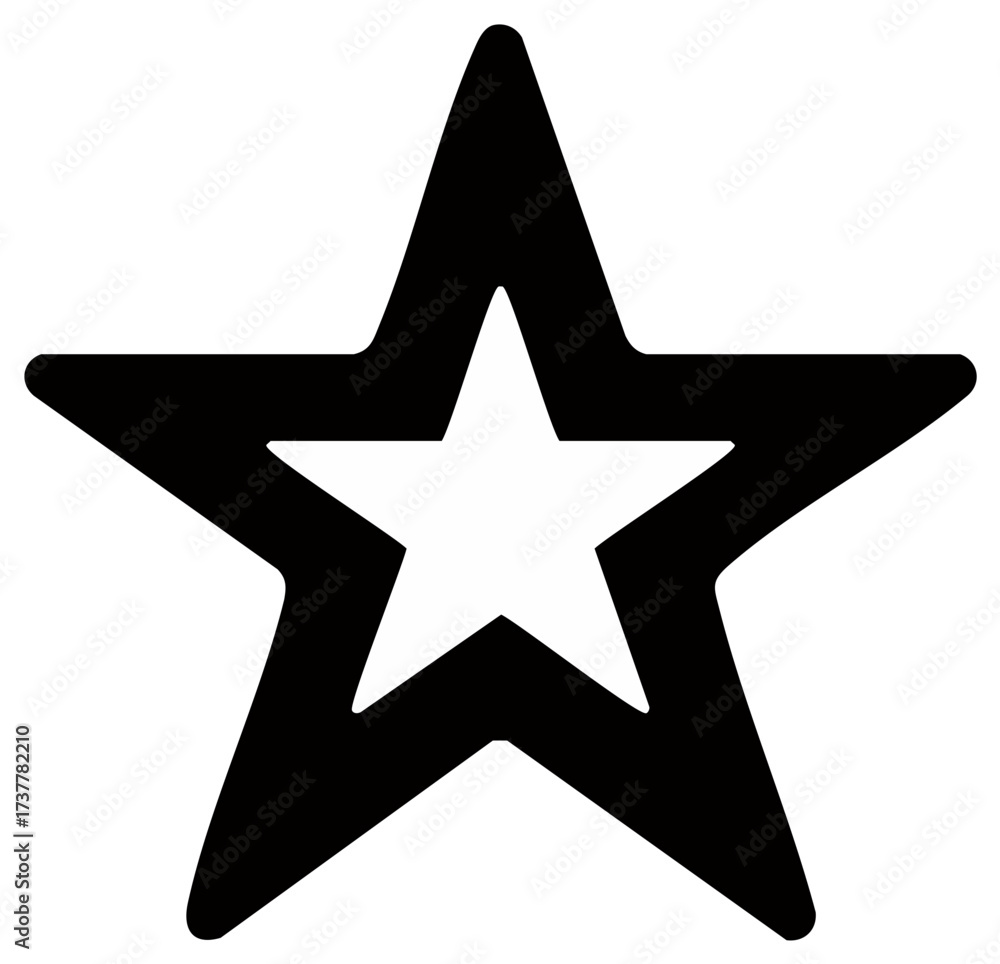 Fototapeta premium Layered Star Vector Icon Black Outline White Center, Simple Star Shape Graphic, Flat Design