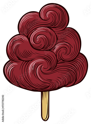 Red Cotton Candy Spun on a Stick Sweet Treat Swirled Confection Illustration