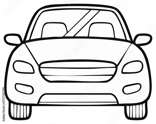 Simple Black and White Car Outline Drawing Front View Transportation Icon