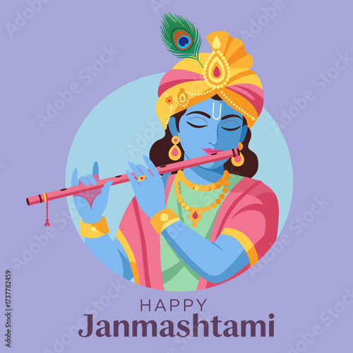 Happy Janmashtami Lord Krishna Flute Illustration Hindu Festival Vector Art