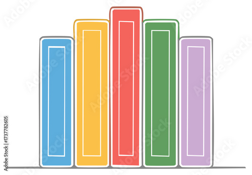 Colorful illustrated books lined up neatly representing education literature and knowledge