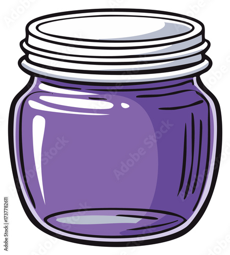 Closed glass jar of purple grape jelly or jam illustration