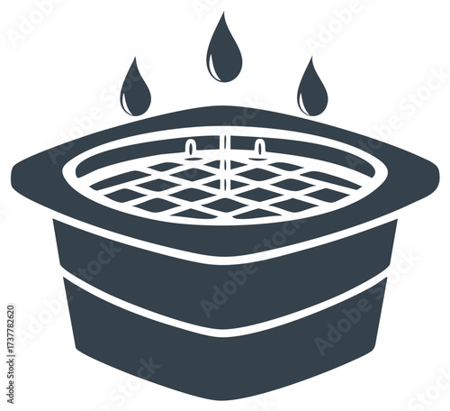 Icon illustration of water droplets falling into a square drainage grate system design