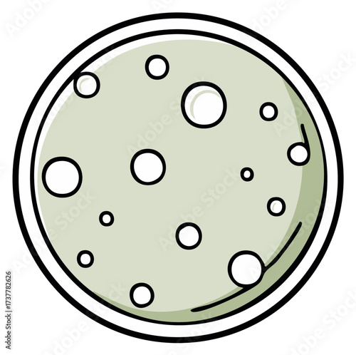 Stylized illustration of a full moon with craters and a light green hue, simple cartoon style