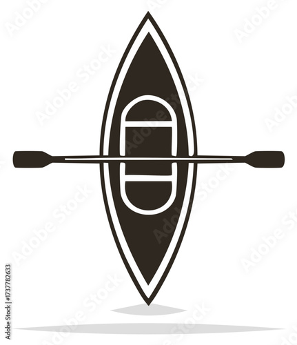 Simplified Vector Illustration of a Boat with Oar; Boating Icon; Outline Graphics