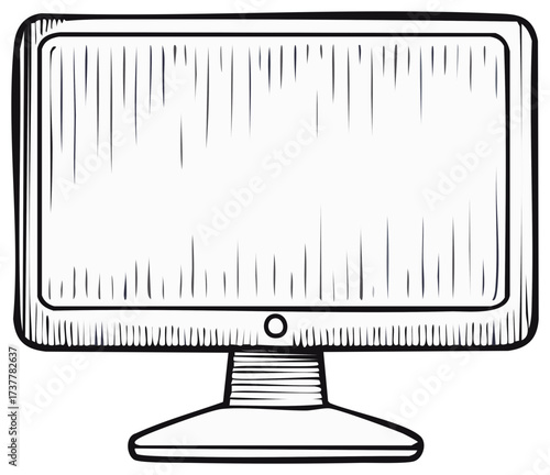 Hand drawn sketch illustration of a blank desktop computer monitor