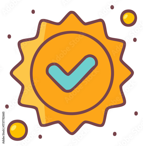Golden quality seal icon with a checkmark for approval and verification