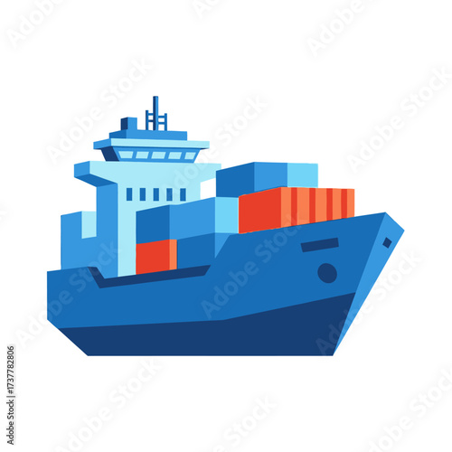 Illustration of a Cargo Ship Carrying Containers on the Water.