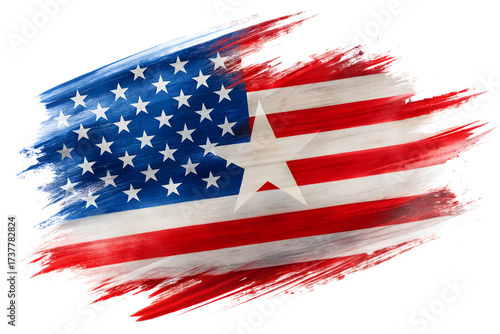 Abstract distressed american flag with brush stroke effect isolated on transparent background