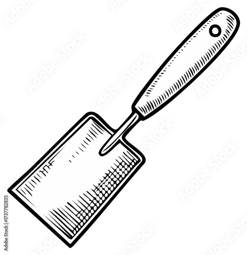 Hand Drawn Gardening Trowel with Engraved Handle and Textured Blade