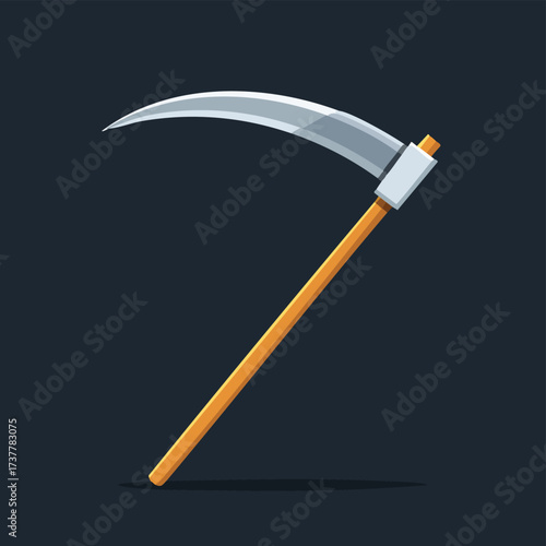 A classic scythe, the weapon of the Grim Reaper. An isolated vector illustration for concepts of death, Halloween, and horror. Generative AI