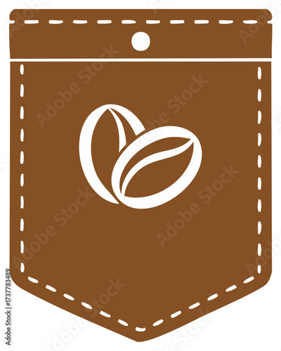 Coffee bean logo design inside a brown pocket.