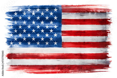 Distressed american flag with textured brush strokes isolated on transparent background