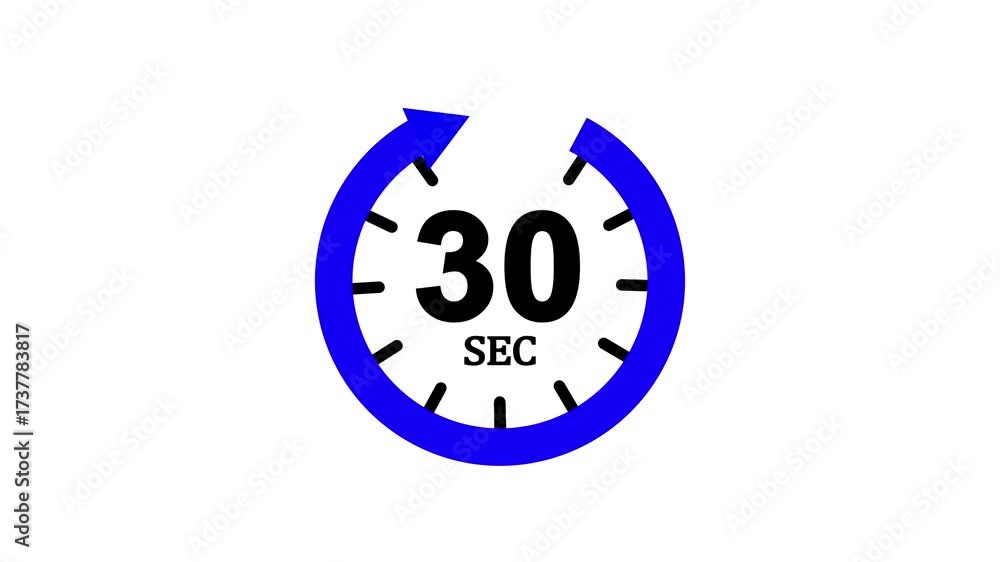 Perfect for illustrating deadlines, time management, quick turnaround times in project planning and scheduling. indicating a time duration of 30 seconds. Perfect for illustrating deadlines, time management, quick turnaround times in project planning and scheduling. indicating a time duration of 30 seconds.