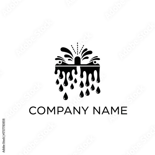 Irrigation System Logo with Dripping Water and Sprinkler Head.