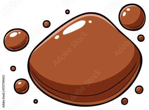 Chocolate Mound Surrounded by Drops in Cartoon Style, Sweet Treat Visual, Cocoa Dessert Imagery for Creative Designs