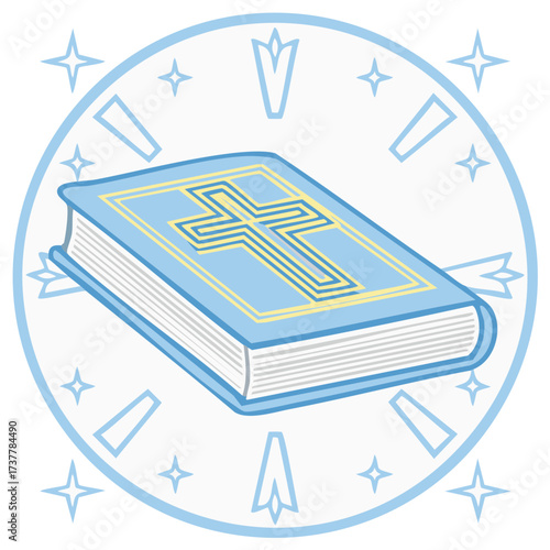 Christian Bible Book with Cross Symbol and Stars Illustration Design